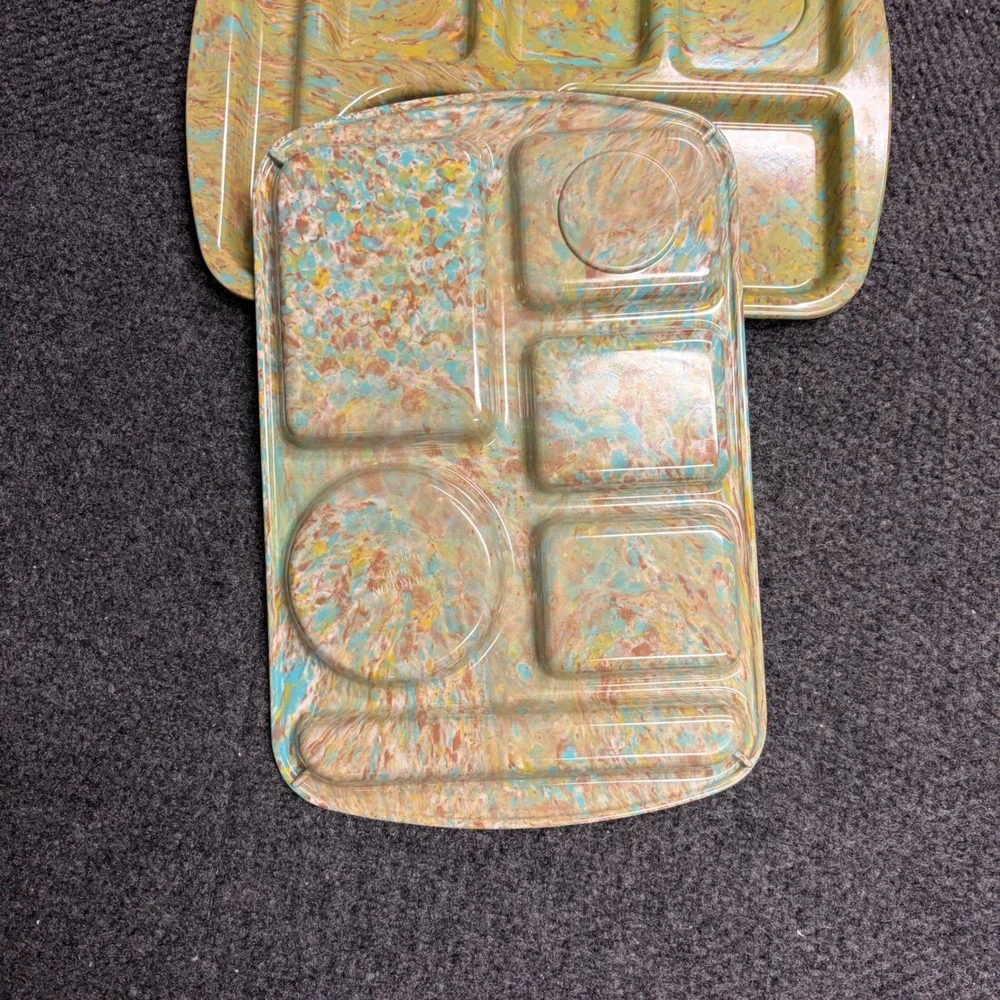 Vintage Prolon Ware Confetti Melamine Cafeteria Trays 9953 Marbelized Set of 2